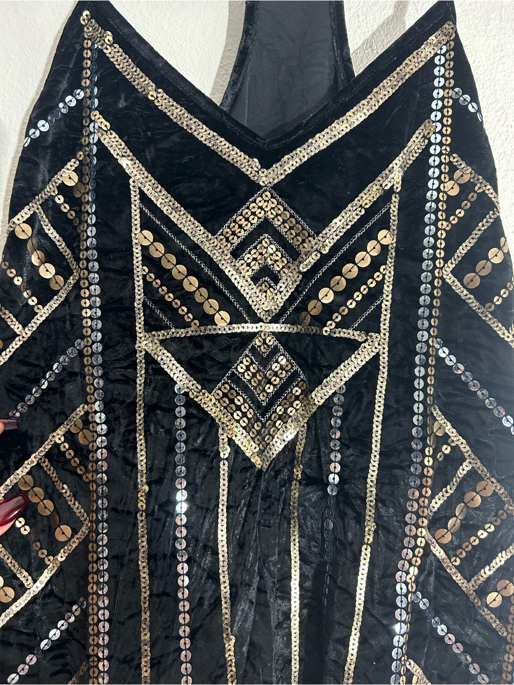 Express Black Tank Top with Gold & Silver Sequin Geometric Design - Picture 3 of 9
